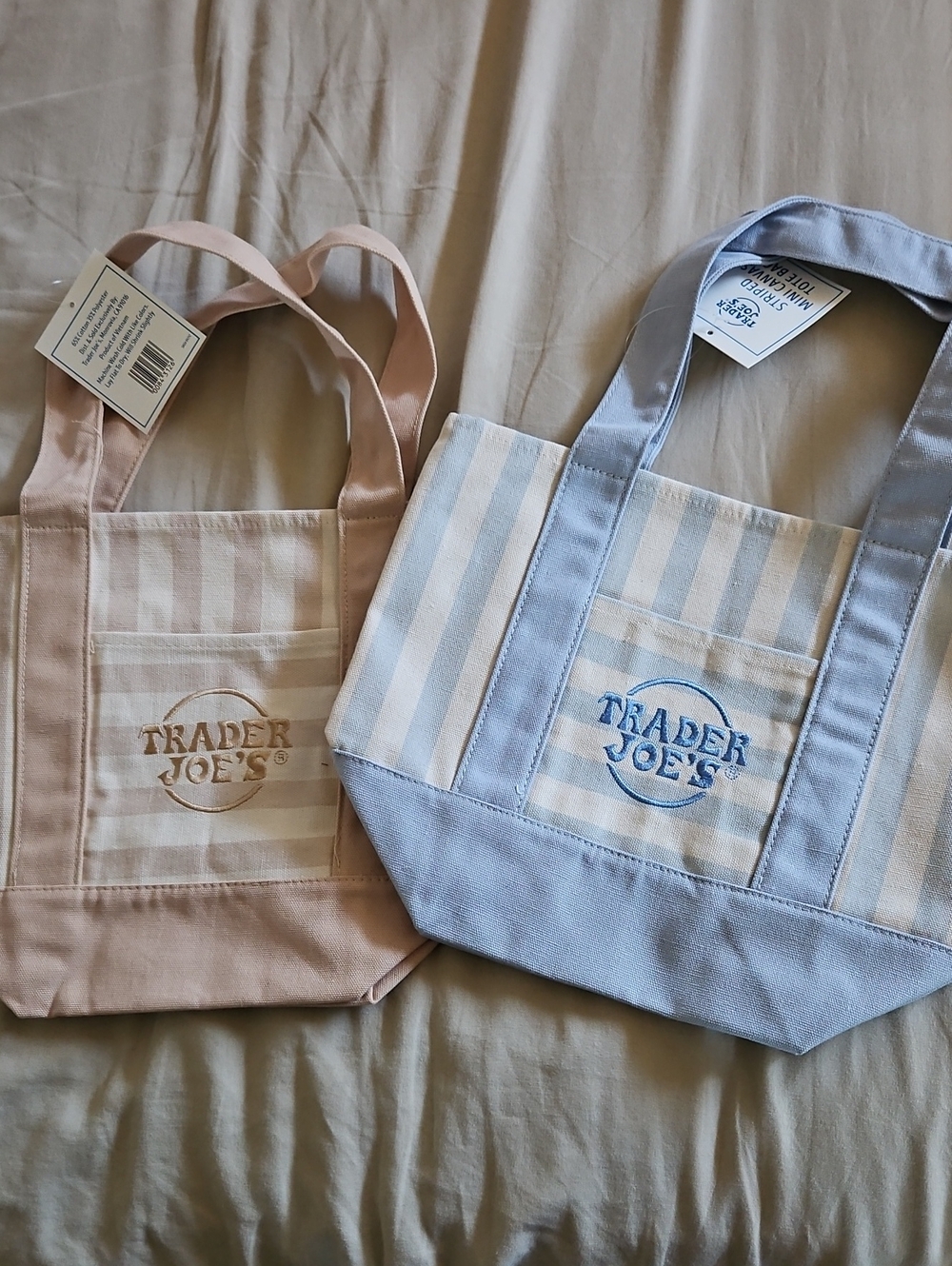 Beige and Blue Mini Striped Totes - Picture 4 of 4
